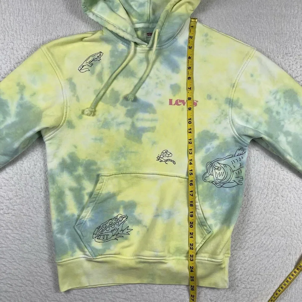 Levi's Hoodie Mens XS Yellow Blue‎ Tie Dye Frog Lizard Relaxed Pullover 38479